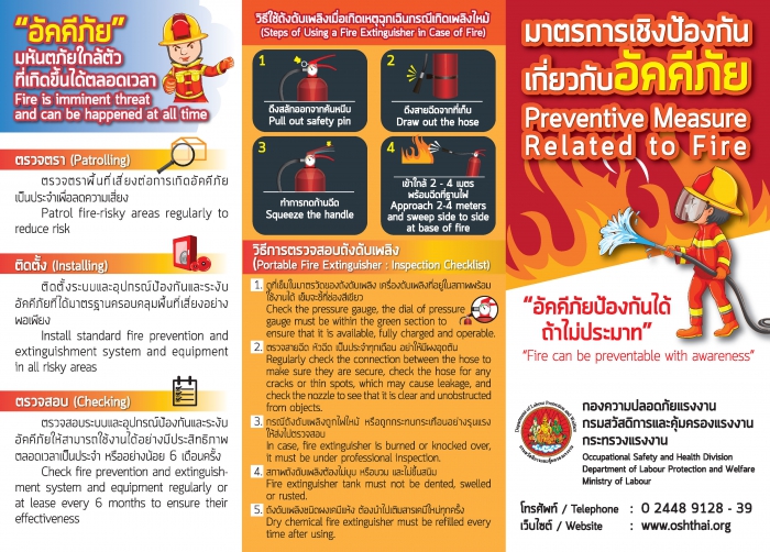 แผ่นพับ มาตรการเชิงป้องกันเกี่ยวกับอัคคีภัย
