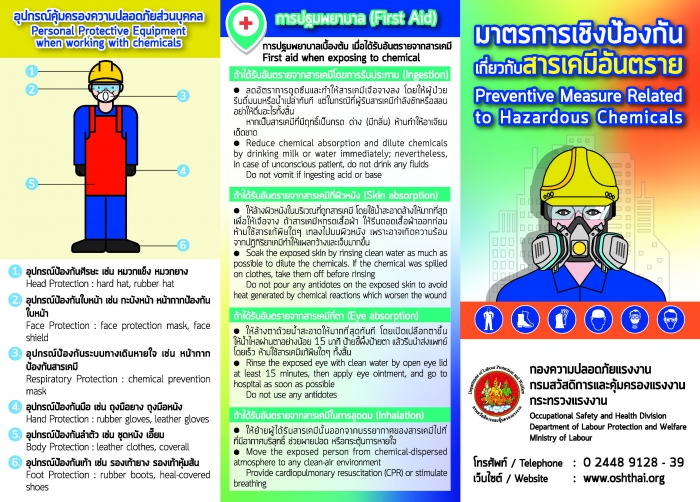 แผ่นพับ มาตรการเชิงป้องกันเกี่ยวกับสารเคมีอันตราย