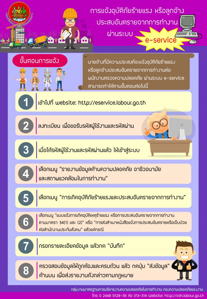 การแจ้งอุบัติภัยร้ายแรง หรือลูกจ้างประสบอันตรายจากการทำงานผ่านระบบ e-service