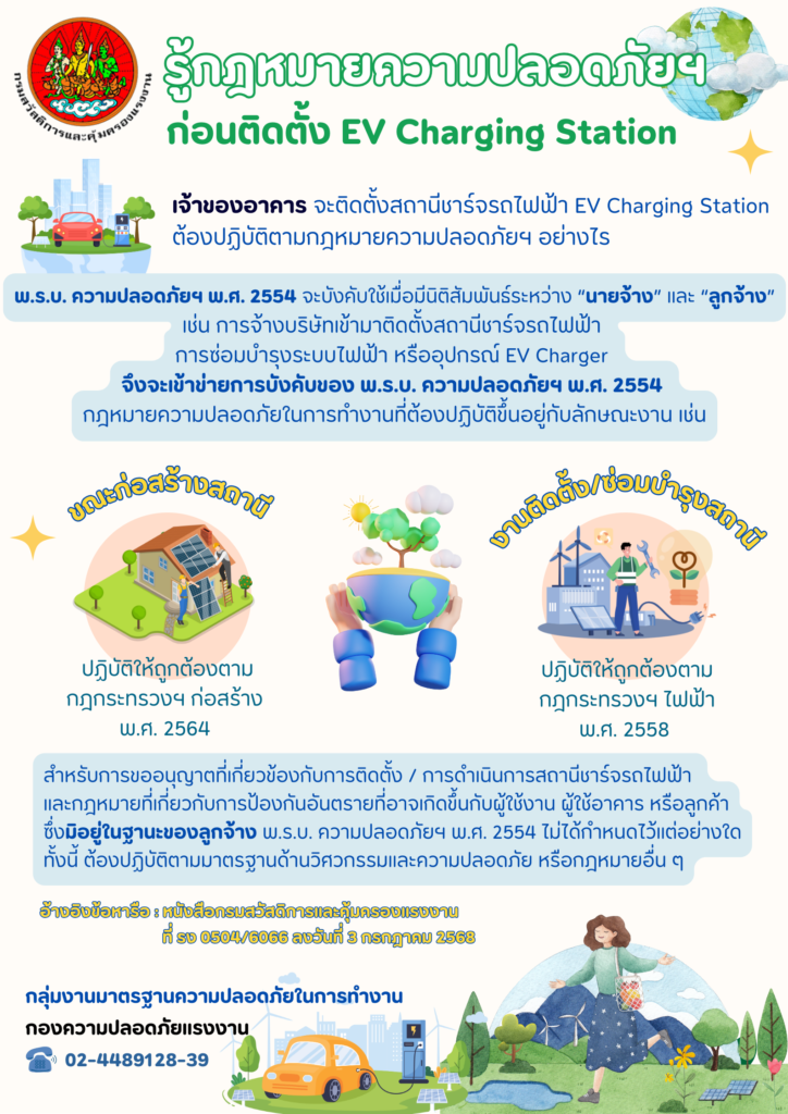 รณรงค์สร้างการรับรู้ เรื่อง รู้กฎหมายความปลอดภัยฯ ก่อนติดตั้ง EV Charging Station
