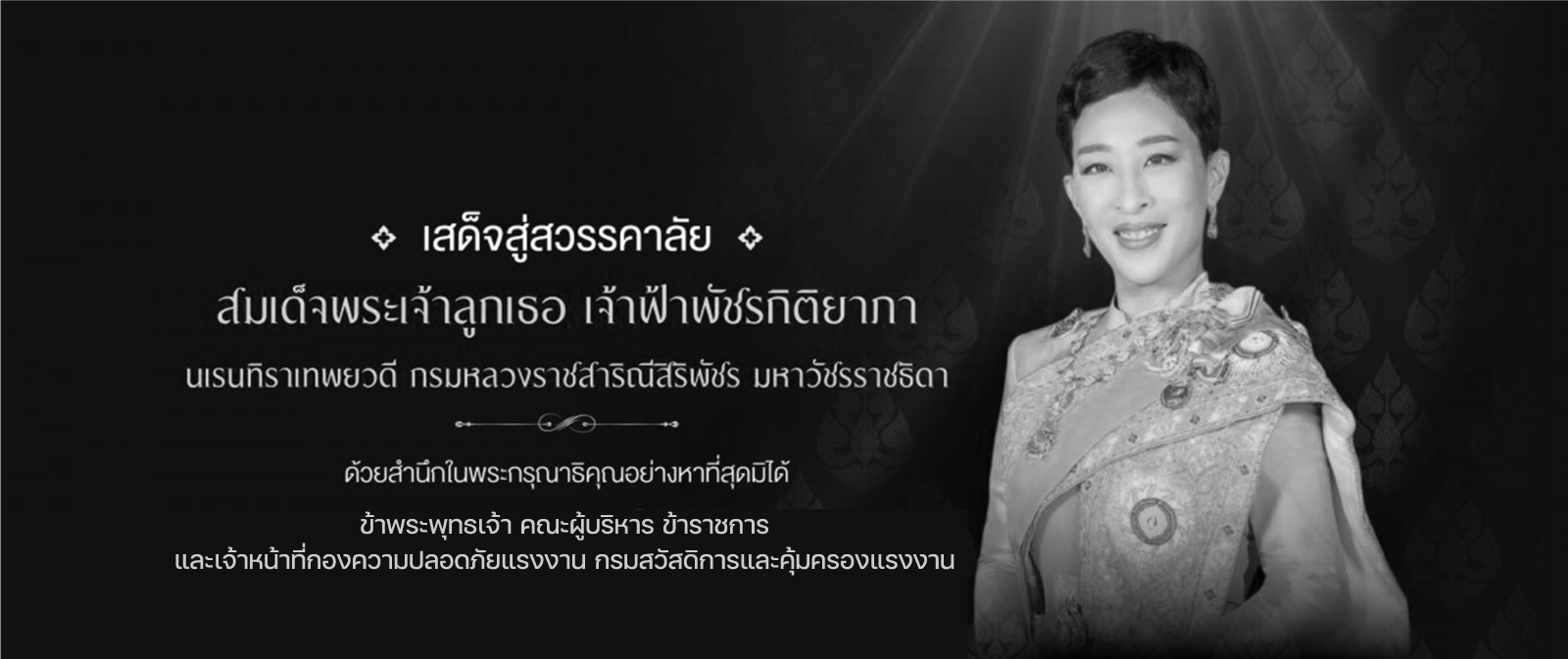 น้อมถวายความอาลัยและน้อมรำลึกในพระกรุณาธิคุณสมเด็จพระเจ้าลูกเธอเจ้าฟ้าพัชรกิติยาภา นเรนทิราเทพยวดี  กรมหลวงราชสาริณีสิริพัชร มหาวัชรราชธิดา